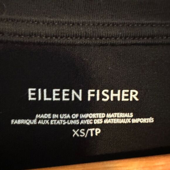 Eileen Fisher Jersey Cotton Black V-Neck Short Sleeve Pocket Dress XS - Picture 3 of 8